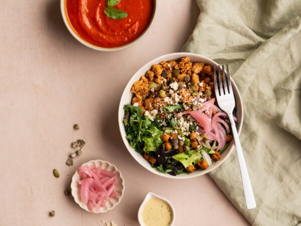 Plated vegan Caesar salad